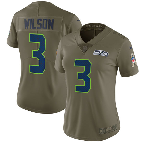 Women Seattle Seahawks #3 Wilson Nike Olive Salute To Service Limited NFL Jerseys->->Women Jersey